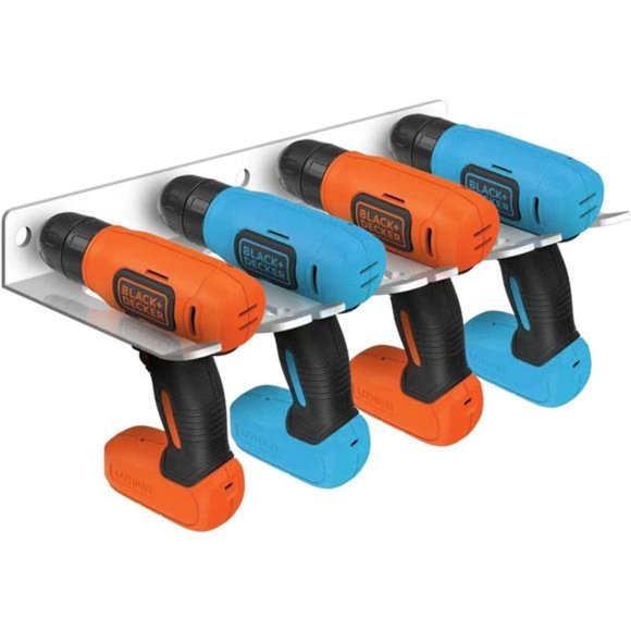 Power Tool Metal Storage Rack, Electric Drill Rack Holds 4 Drills 6 Accessories